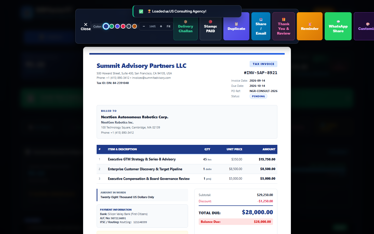 BillMaster97 Desktop Invoice Preview